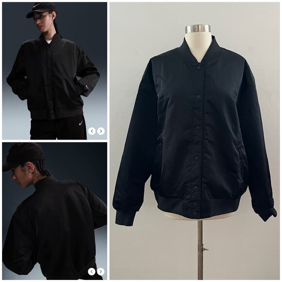 Nike Destroyer Oversized Woven Bomber Jacket Women's M BLack HJ0971-010 $155 NWT - Picture 1 of 13